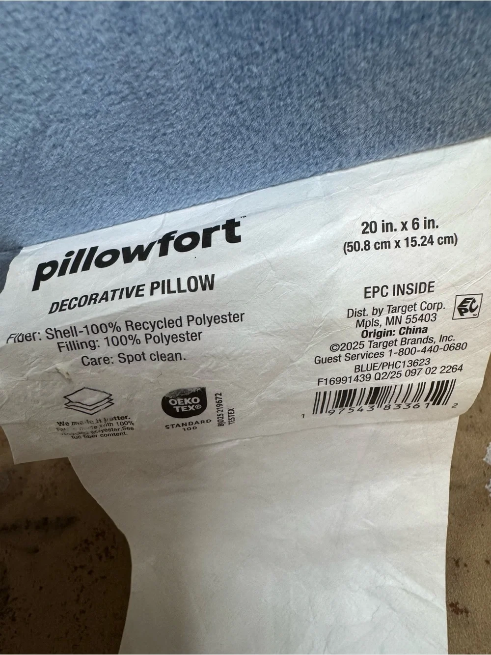 Set of 2 Pillowfort Light Blue Velvet Bolsters with Dark Blue Piping
